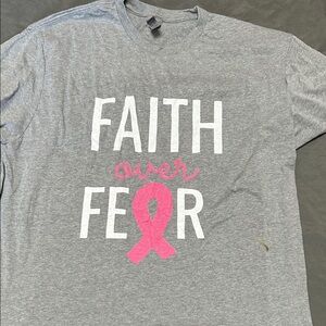 Faith Over Fear Gray Short Sleeve Tee with Pink Ribbon